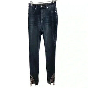Akira Women's High Rise Skinny Jeans Sparkle Rhinestone Blue Size 9